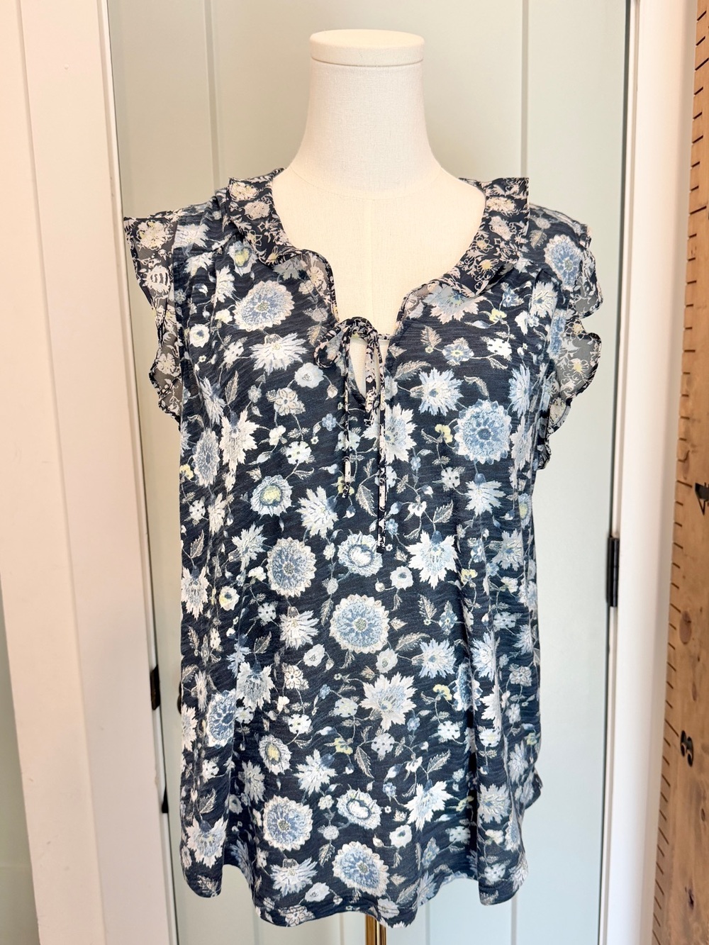 Lucky Brand Top Blouse Floral Ruffle XL Coastal Cowgirl